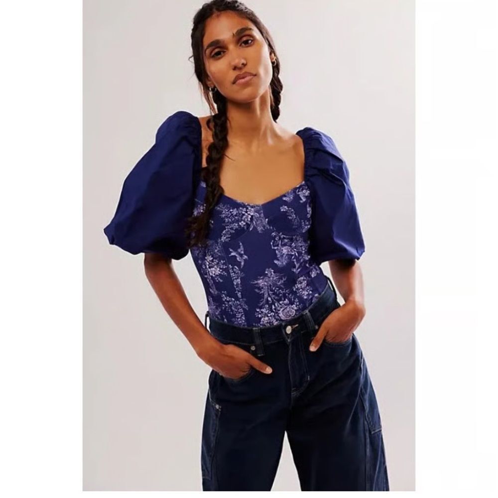 Small Free People Intimately Prairie Rose Bodysuit Horse Puff Sleeve